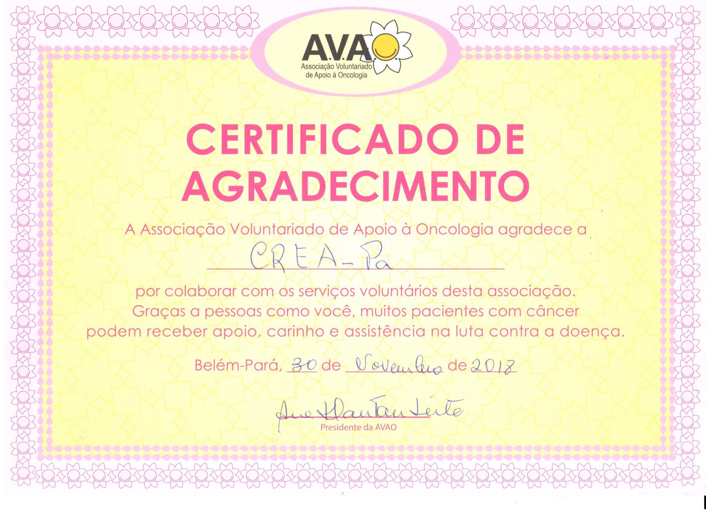 Certificado Crea Avao